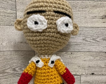 Bald hero ~10” tall, handmade crochet, Amigurumi