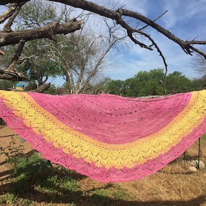 Shawl halfmoon, shoulder wrap, pink/orange/yellow, Merino, hand knit