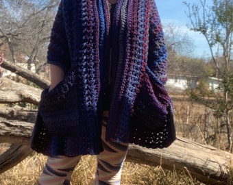 Pocket shawl, large,  handmade crochet, ready to ship