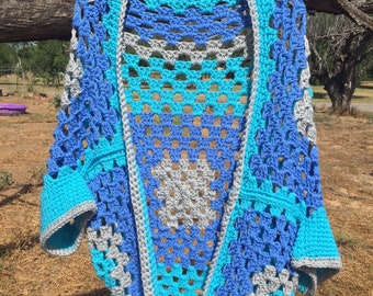 Boho / Hippie Cocoon granny square vest, handmade crochet