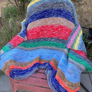 Afghan Blanket 40 x 70”, multicolored handmade knit