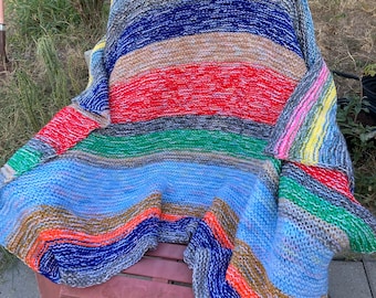 Afghan Blanket 40 x 70”, multicolored handmade knit