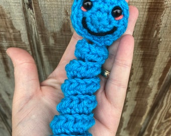 Worry worm buddy, anxiety pet, fiddle toy, Amigurumi ~4-5”, handmade crochet