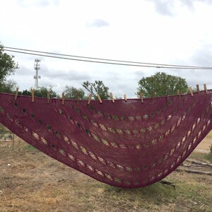 Large halfmoon shawl, pure wool, dark red (Pomegranate ), hand knit