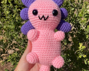 Axolotl crochet Amigurumi, custom colors available, ~12” tall with tail, handmade crochet