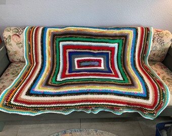Afghan Blanket ~50 x 60”, multicolored handmade crochet