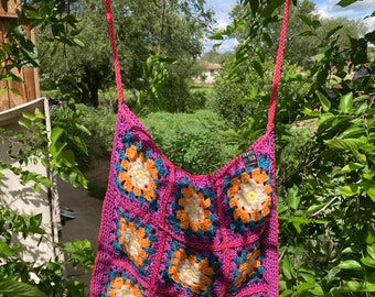 Granny square Market bag / Shopping bag, 100% mercerized Cotton, handmade crochet