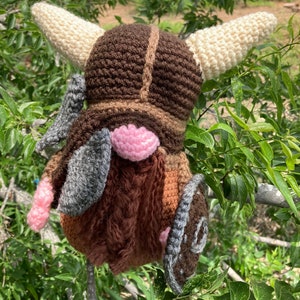 Viking gnome  ~10” tall plus horns, handmade crochet, Amigurumi, Made to order