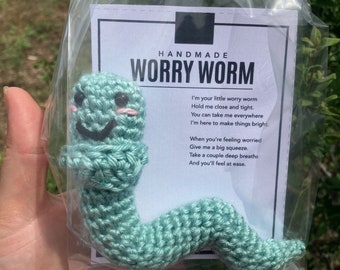 Worry worm anxiety buddy worry pet Amigurumi ~6-7”, handmade crochet pocket pet