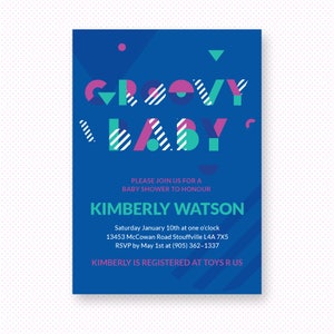 Groovy baby 80s baby shower invite, funky electric retro baby shower invitation, printable editable pdf