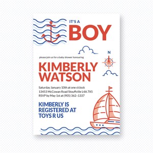 Nautical Baby Shower Invitation, Baby shower invitations, Aquatic baby shower, Sailing and anchor baby shower invite, Editable PDF