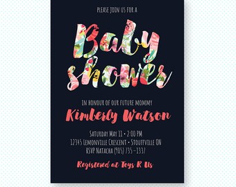 Dark Floral Baby Shower Invitation, Baby shower invitation, Floral invitations, Printable Baby Shower Invites