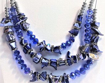 Lampwork Beaded Crystal Wire Necklace /& Earrings All Hand Strung Lobster Claw Clasp Quartz Natural Stone Shades Of Blue