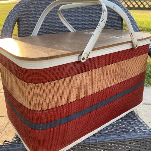 Vintage Picnic Basket Metal Box With Handles Planter Etsy