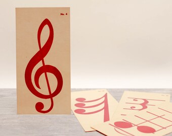 5 x Vintage Music FlashCards Teacher Gift Student Party Invitation Tag Notes Symbols Bars Staff Clef Paper Supplies
