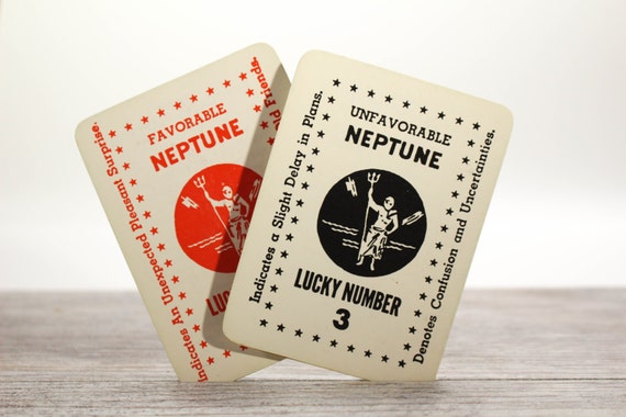 2x Vintage Neptune Astrological Cards Fortune Telling Horoscope God of Sea Pieces Zolar's Tarot