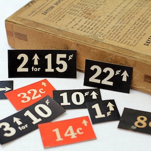 10 x Vintage General Store Price Tags | Grocer Labels | Grocery Store Shop Antique Shelf