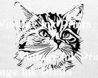 Vintage Cat ClipArt SVG Illustration Digital Clip Art Meow Graphic Antique Printable INSTANT DOWNLOAD