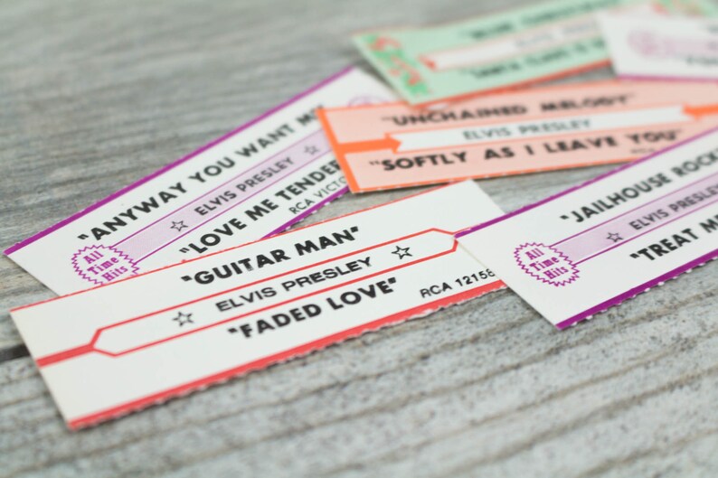 7x Vintage Elvis Jukebox Labels 1970s Jailhouse Rock Blue Christmas Music Titles Elvis Presley Smash Book Paper Junk Journal