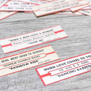Vintage Jukebox Labels 1990s, 1980s & 1970s Song Lyrics Juke Box Music Titles Smash Book Paper Junk Journal