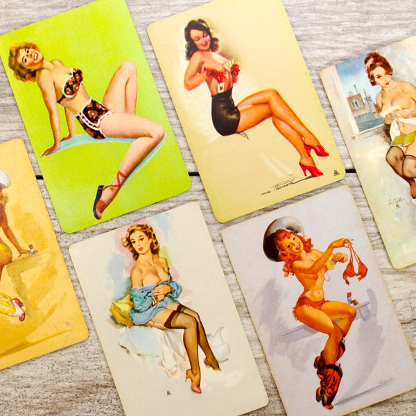 6x Vintage Pin Up Girl Set Swap Trading Playing Card Retro Housewife Kitsch Nerd Gift Girls Scrapbooking Game