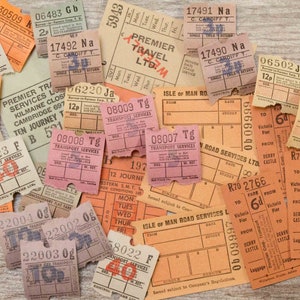 30x Vintage Bus Tickets European British Different Types Colorful Paper Lot British Ephemera Junk Journal image 2