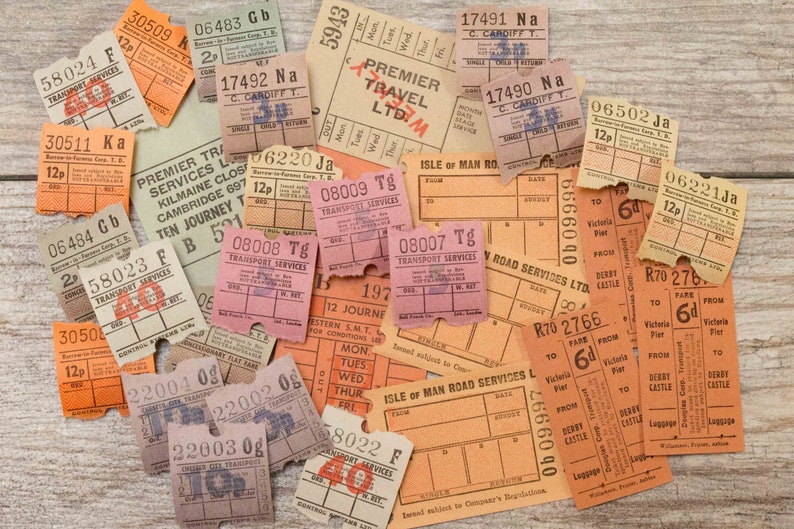 30x Vintage Bus Tickets European British Different Types Colorful Paper Lot British Ephemera Junk Journal image 2