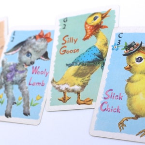 4 Spring Bunny Chick Lamb Goose Game Cards, Swap Trading Playing, Paper Lot Supplies, Decor, Scrapbooking, Collectable Ephemera