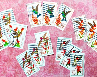15x Vintage Hummingbird Postage Stamps - Botanical Art - Hummer Wings Bird Junk Journal All Different Paper Scrapbooking Supplies