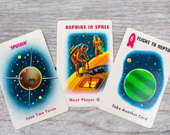 Vintage Space Cards Sputnik Satellite Planet Neptune Spaceship Boy Decor Nerd Gift Built-Rite Swap Trading Playing Scrapbooking