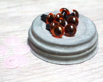 Vintage 12mm Amber Amigurumi Animal Eyes Doll Eyes Craft Eyes Supplies Safety 1960s Crochet