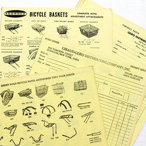 Vintage Bicycle Order Forms Wrapping Paper Gift Baskets Androck Bike Parts Cycling Gero Gibaud Supplies Collage Mixed Media Scrapbooking