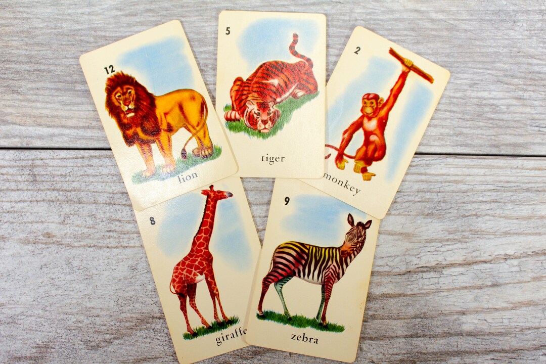 5x Vintage Animal Cards Kids Decor Giraffe Zebra Lion Tiger Etsy