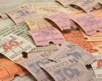 30x Vintage Bus Tickets European British Different Types Colorful Paper Lot British Ephemera Junk Journal