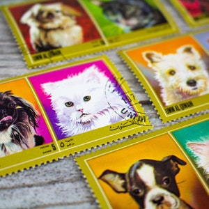 14x Vintage Cat & Dog Duo Postage Stamps | Kitten Puppy Junk Journal ...