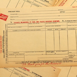 Vintage Railroad Form Train Station Record Freight Delivery The Milwaukee Road Chicago St Paul Pacific Railroad Ephemera Party Invitation