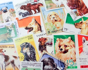 20x Vintage Dog Postage Stamps Canine Purebreeds All Different Dog Lover Gift Paper Lot Supplies Junk Journal Scrapbooking