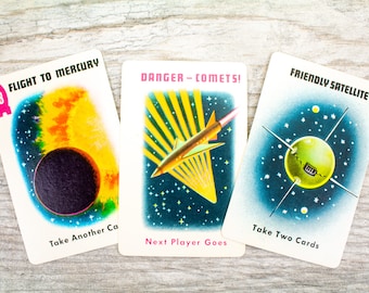 Vintage Space Cards Comets Planets Mercury Friendly Satellite | Boy Decor Nerd Gift Built-Rite Trading Playing Scrapbooking Game
