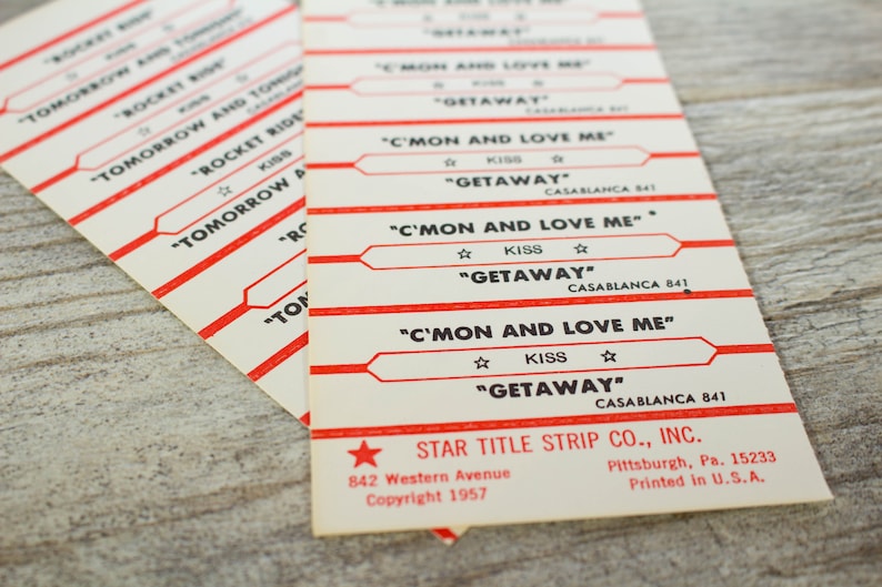 Vintage Jukebox Labels KISS 1970s Juke Box Music Titles Smash | Etsy