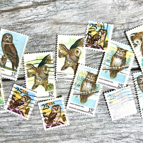 12x Vintage Owl Postage Stamps Altered Art Collage DeStash Paper Supplies Lot Vintage Ephemera Scrapbooking Junk Journal