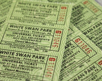 15x Vintage Ride Tickets Amusement Park Fair White Swan Green Scrapbooking Ephemera Junk Journal