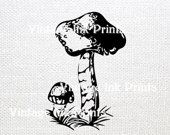 Vintage Mushroom ClipArt Fungi SVG Black Illustration Digital Graphic Antique Printable INSTANT DOWNLOAD