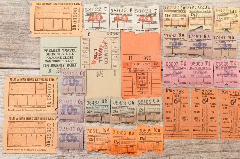 30x Vintage Bus Tickets European British Different Types Colorful Paper Lot British Ephemera Junk Journal image 3