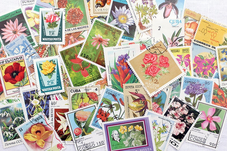 25x Vintage Flower Stamps Postage Floral Botanical Roses - Etsy