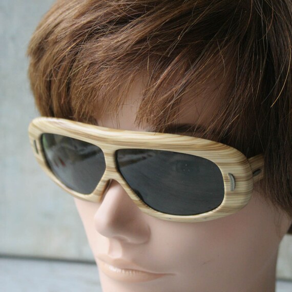 Vintage 1960s Wooden Sunglasses, Brown, Tan Sungla