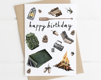 Happy Birthday Camping Lover Greeting Card, Hiker Camping Card, Outdoorsy Birthday Card