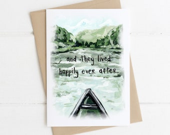 And They Lived Happily Ever After, Rustic Anniversary Card, Outdoors Lover Card, Nature Lover Card, Dating Anniversary, Wedding, Canoe Card