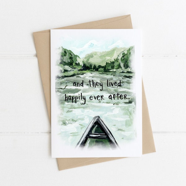 And They Lived Happily Ever After, Rustic Anniversary Card, Outdoors Lover Card, Nature Lover Card, Dating Anniversary, Wedding, Canoe Card