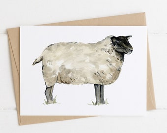 Sheep Greeting Card, Cute Sheep Card, Farm Animal Card, Lamb Greeting Card, Rustic Animal Card