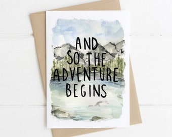 And So The Adventure Begins, Rustic Landscape Card, Outdoors Lover Greeting Card, New Baby Card, Wedding Engagement Card, Moving Card